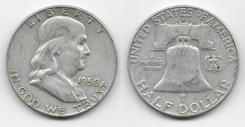 1958 D Franklin half dollar 50 cents 50c very fine VF Denver