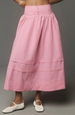 Maeve Anthropologie Button-Waist Midi Skirt Size L Pink Rose
