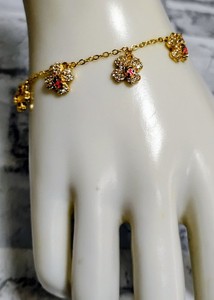 Authentic 18K Gold-plated CZ Floral Ladybug Charms Chain Bracelet Girls Size 5-5.5"