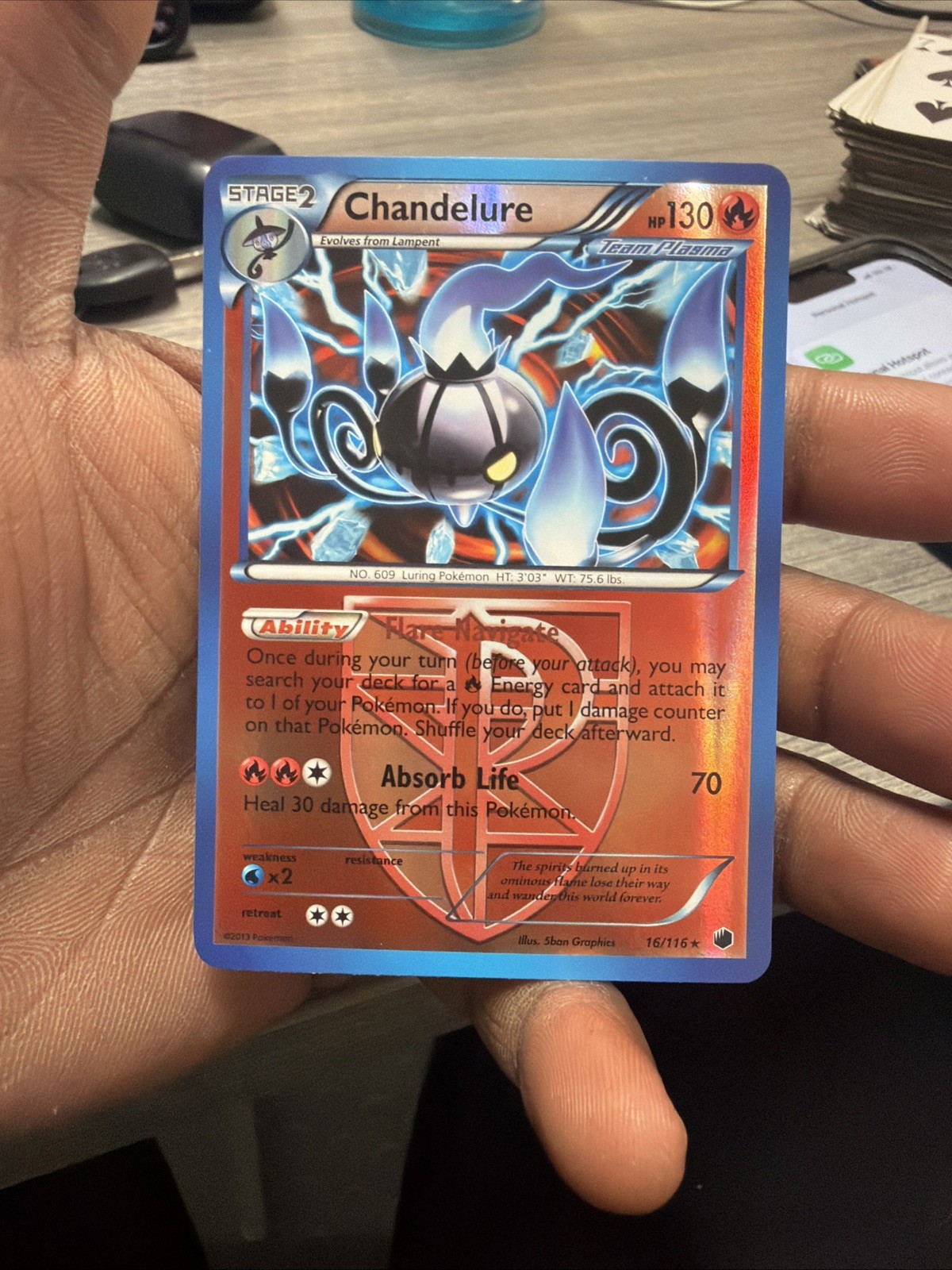 Team Plasma's Chandelure 16/116 Plasma Freeze Reverse Holo Pokémon Card