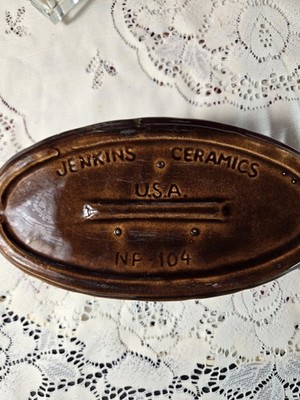 Vintage Jenkins USA Brown Drip Glaze Oval Ceramic Dish NF104 Mid Century