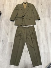 Vintage Mauro Zotti Mens Olive Green Double Breasted Suit 2 Piece USA Made