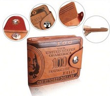 Wallet Men's Leather One Hundred Dollar Bill Bifold Folding Billfold Wallet New
