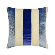 Blue Decorative Throw Pillow Cover, 16"x16" Velvet Cushion - Velvet Band Blue