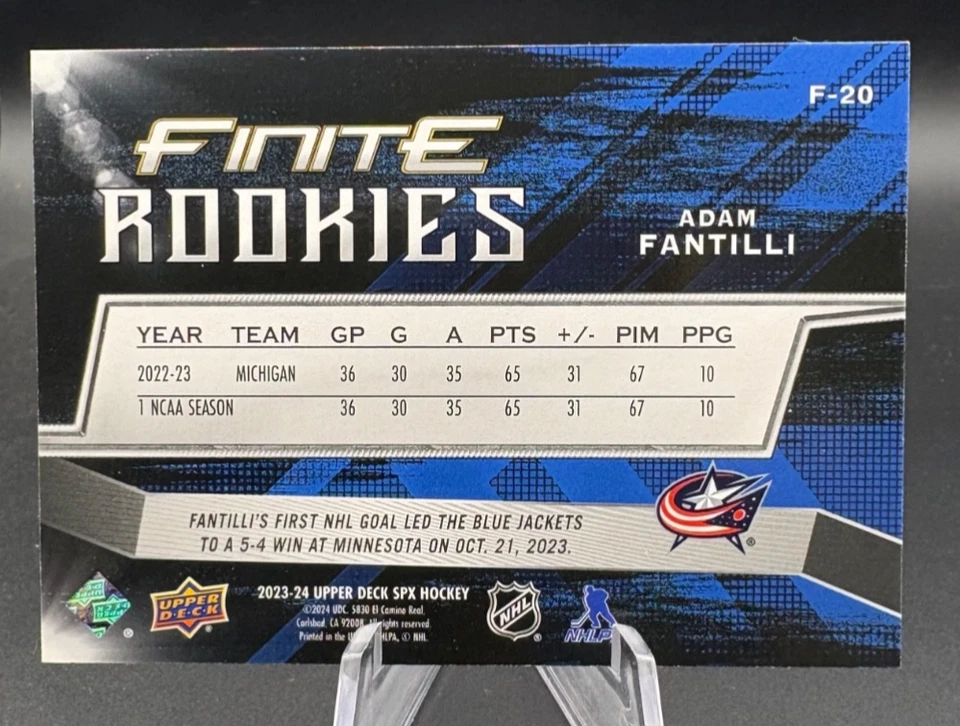 2023-24 Upper Deck SPx ADAM FANTILLI Rookie Finite /49 Silver Spectrum #F-20 - Image 2 of 3