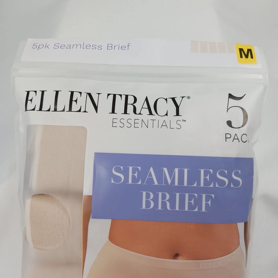 Ellen Tracy Essentials 女式无缝内裤 5 件装中号 Sunbeige 超细纤维 — 第 2/4 张图片