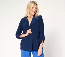 GRAVER Susan Graver LK Luxe Regular Notch Collar Jacket-Navy-XL-NEW-A677191