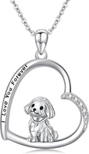 Maltese Dog Necklace Women Sterling Silver Heart Forever Love Pendant Jewelry