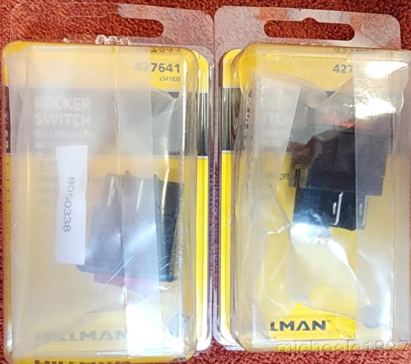 2 Hillman Black Rocker Switches DPST On-Off With Red Light Model 427641 NEW!