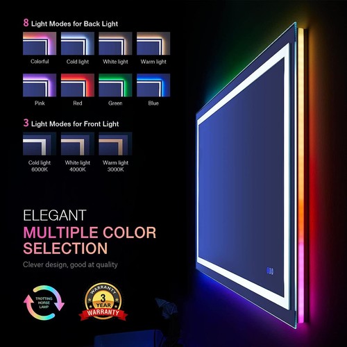 Apmir Frameless Dimmable RGB and LED Lighted Anti-Fog Bathroom Vanity Mirror in - Picture 2 of 5