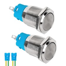 Momentary Push Button Switch 2 Pcs 19mm Waterproof Metal Flat Top 12V 24V 125V