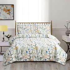 Floral Quilt Set King Size,3-Piece Lightweight Spring Summer Country Bedsprea...