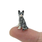 Tiny ¾ White Gray Tabby Slim Shorthair Cat Ceramic Figurine - Miniature