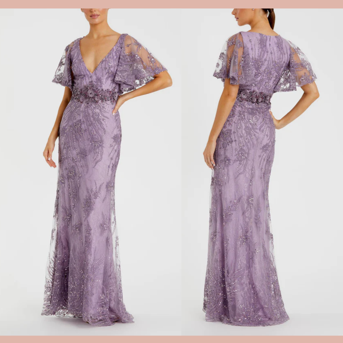 NEW $798 Mac Duggal [ 8 ] 67493 Vintage Flutter Sleeve