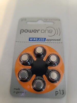 1 Pack of 6 New Power One Size P13 Hearing Aid Batteries Made In Germany Exp2024