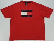 Rare Vintage TOMMY HILFIGER Spell Out Flag Cotton T Shirt 2000s Retro Red SZ XL