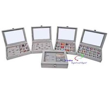 Schmucktablett Schmucklade Schaukasten Schmuckkästchen  mit Glasdeckel grau