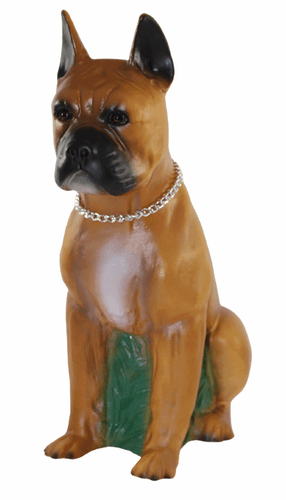 Deko Figur Tierfigur Hund Boxer mit Kette sitzend aus Kunststoff H 40 cm - Bild 1 von 6