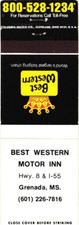Grenada, Mississippi Best Western Motor Inn Vintage Matchbook Cover