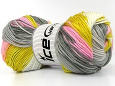 4-Skein Lot AntiPilling Magic Yarn Light 4x100g/280m White Grey Pink Gold
