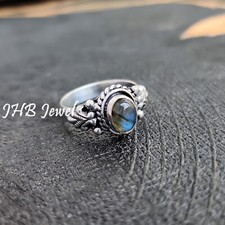 Blue Fire Labradorite Gemstone 925 Sterling Silver Ring Beautiful Art Jewelry