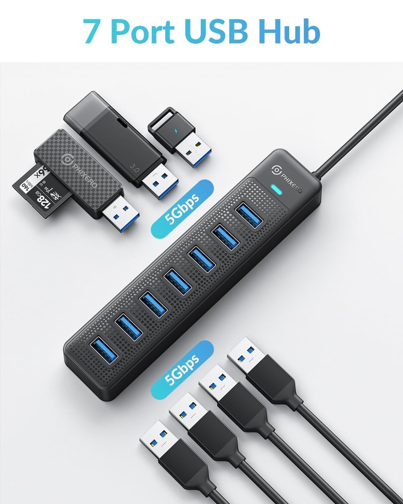 7-Port USB 3.0 Hub with 3.3FT Cable for Multiple Devices