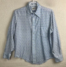 Vintage 70's Mens L Masada Dagger Collar Poly Knit Simi Sheer Mod Shirt