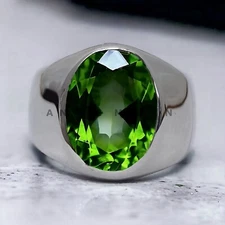 Peridot Gemstone With 925 Sterling Silver Groom Ring For Men's #BL4