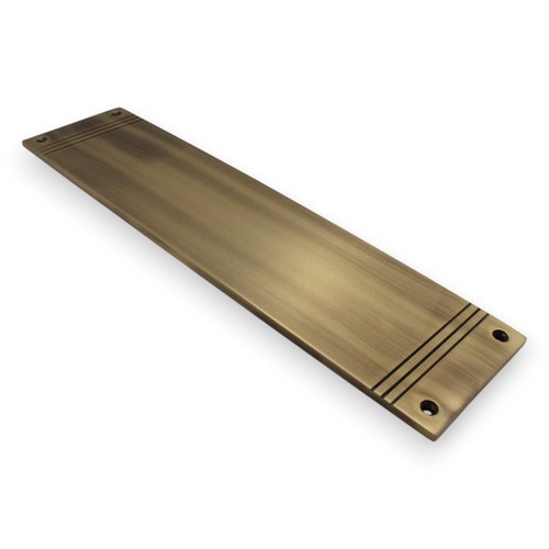 8 x Solid Antique Brass Finger Push Door Plate Reeded Period 305mm x 75mm - Picture 6 of 12