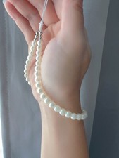 Faux Pearl Beaded Phone Wrist Strap, silver Beads, Camera Strap, Phone Lanyard