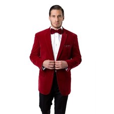 Men's Velvet Blazer Two Button Slim Fit Velour Sport Coat Formal Tuxedo Jacket