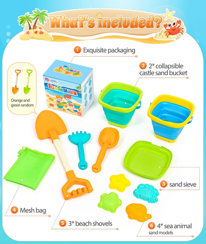 Collapsible Beach Sand Toys for Kids Toddlers, Collapsible Sand Bucket with Sift - Picture 7 of 12