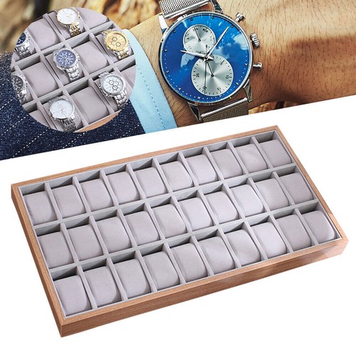 Caja de exhibición de madera de 30 ranuras para joyería reloj bandeja almacenamiento coleccionismo organizador - Imagen 4 de 20