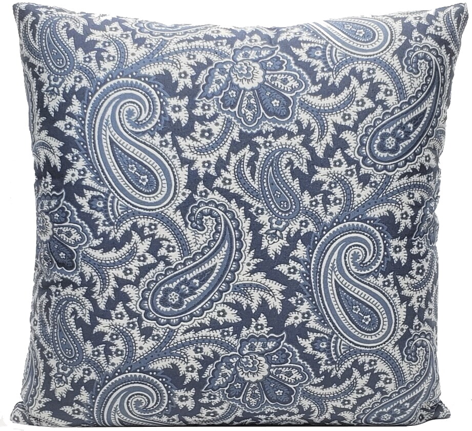 Blue Grey Paisley Floral Damask Decorative Throw Pillow Cover 18