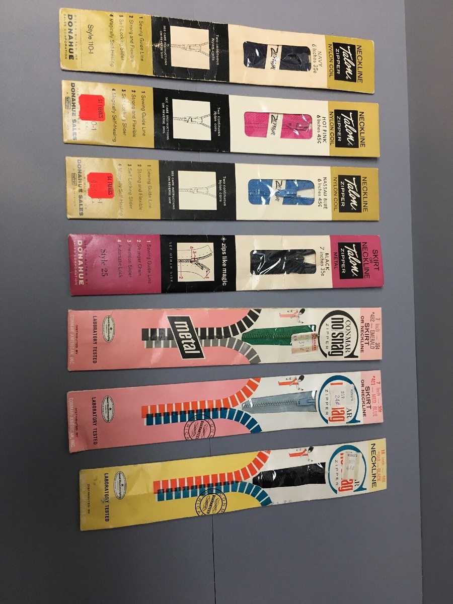 New! Lot of 7 Talon, Conmar Metal Nylon Zippers Vintage Colors 6