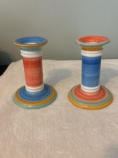 Pair Of Hand painted Colorful Candle Holders. 6 Inches Tall. Made In The USA