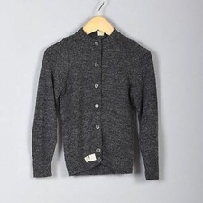 1960s Girls Heathered Gray Button Up Sweater Long Sleeve Cardigan Kids 60s VTG