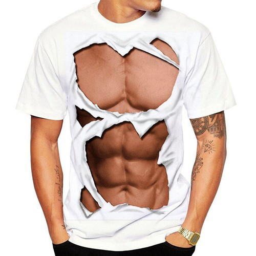 Ripped Chest Muscle Tattoo 3D womens/mens Short Sleeve T-Shirt Casual Tops Tee - Bild 9 von 15