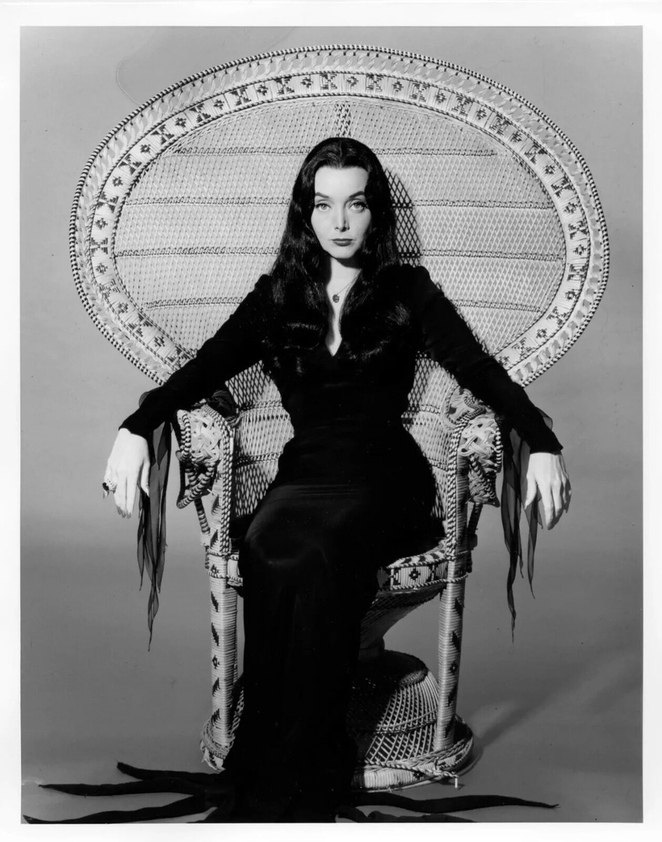The Addams Family Carolyn Jones As Morticia In Wicker Chair 8x10
