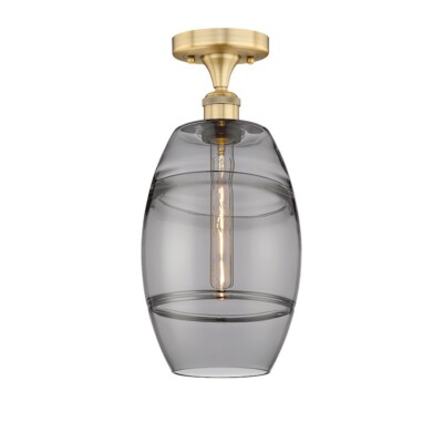 Innovations 616-1F Vaz 1Lt 8'' Semi-Flush Mount, Brass/Smoke - 616-1F-BB-G557-8SM