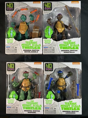 TMNT 40th Anniversary Ninja Turtles Original Sketch Figure SET of 4 NEW!!