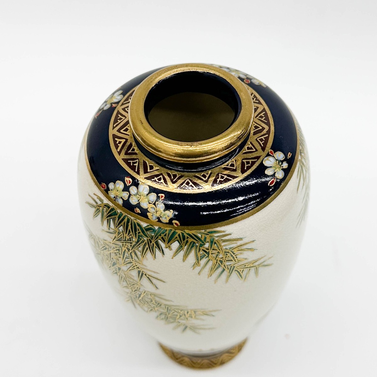 Koshida Japanese Satsuma Hand Painted Porcelain Vase Birds Meiji