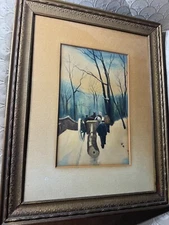 Anton Mauve (1838 - 1888)? "Hauling Log Scene" Watercolor Painting - Framed
