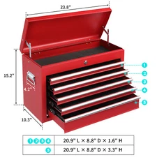 5-Drawer Steel Tool Cabinet Cart w/Lock 330lb Load - Red for Garage