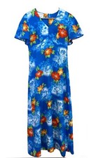 Vintage Royal Hawaiian Aloha Long Maxi Dress 1970s S/M Hibiscus Tiki Drums Canoe