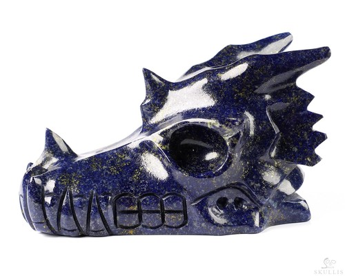 Gemstone 5.0" Lapis Lazuli Hand Carved Crystal Dragon Skull Sculpture, Healing - Picture 6 of 8