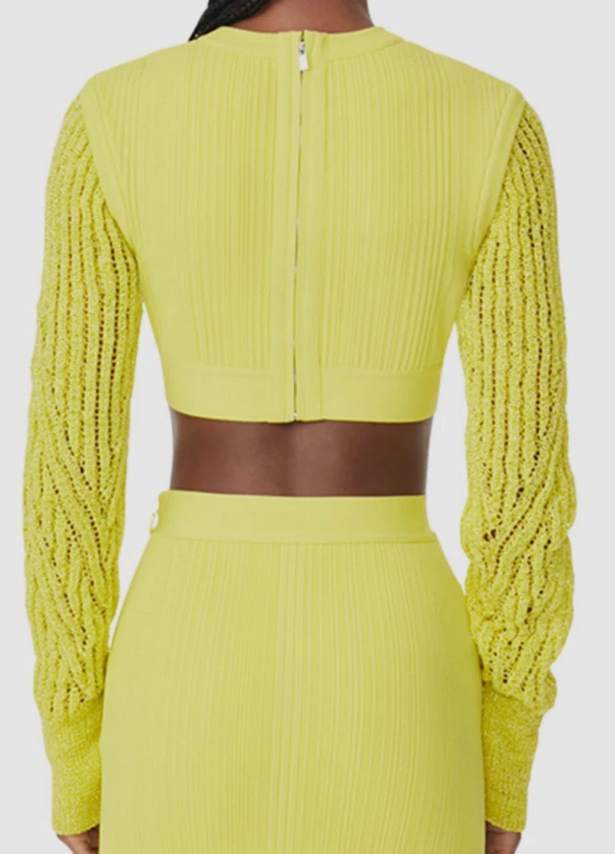 $990 Herve Leger Women's Green Mixed Gauge Variegated Rib Crop Top Size XS