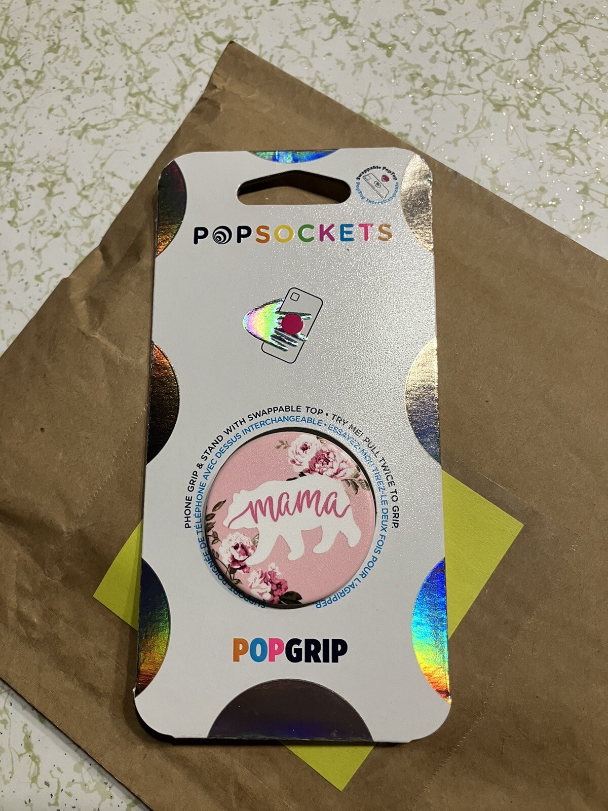 Popsocket Phone Grip Mama Bear Pink & White Floral-image