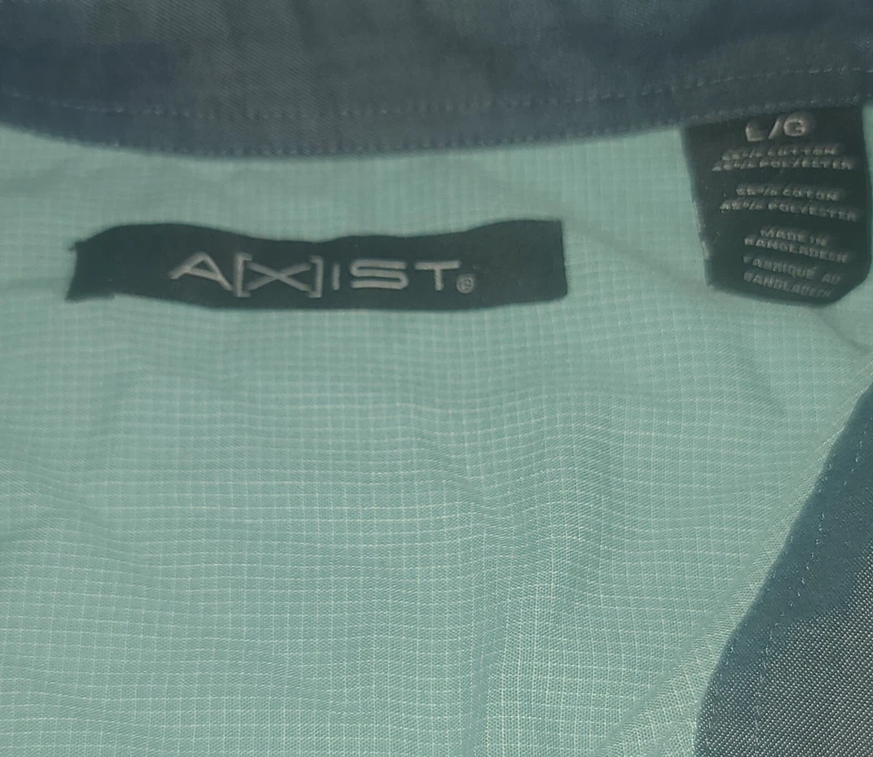 Camisa informal de fin de semana AXIST para hombre talla grande mezcla de lino abotonada verde/azul Foto 4 de 4