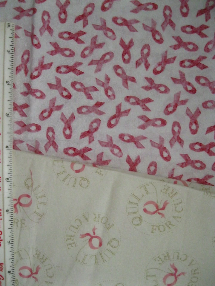 Breast Cancer Awareness Pink Ribbon Quilt for a Cure Fabric Lot 2 Pieces 1/3 yd? - Image 2 of 2
